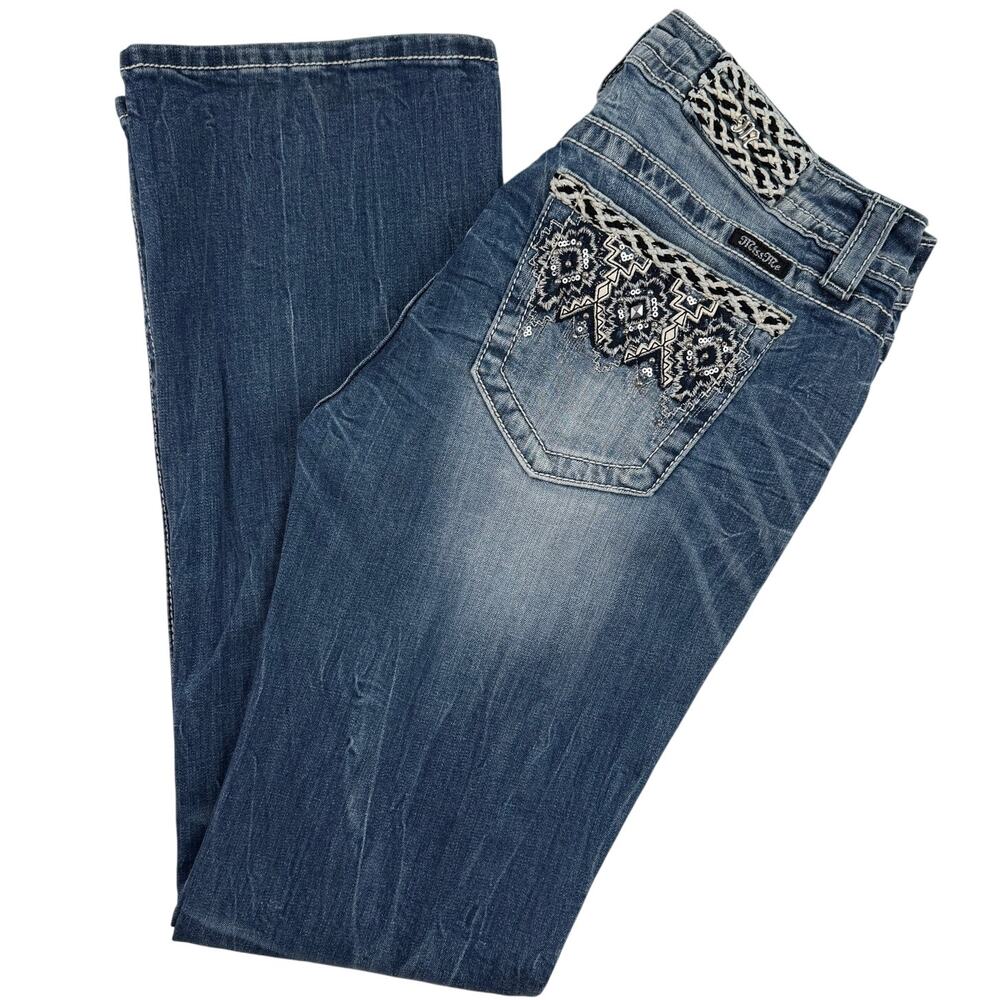 Miss Me Cotton Blend Embellished Bootcut Jeans Mid Rise Size 33 Y2K Western